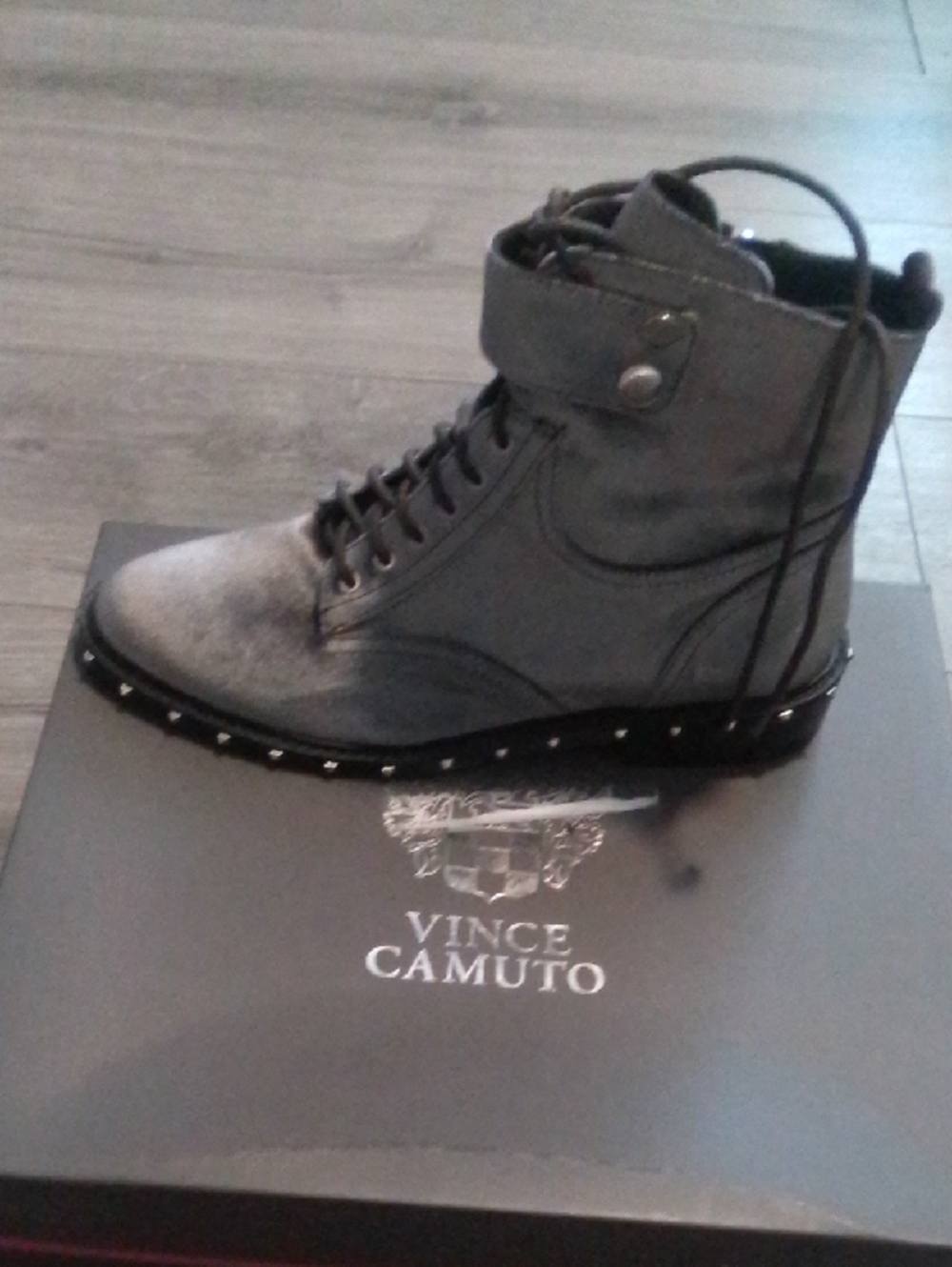 Vince Camuto Women Gray Studded High-Top Boots